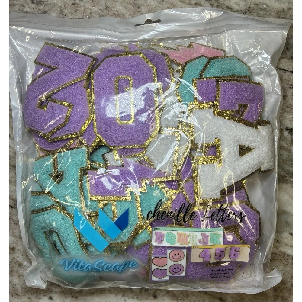 Chenille Letters Logo Iron-On Embroidered Patches 80 Pack for Clothes